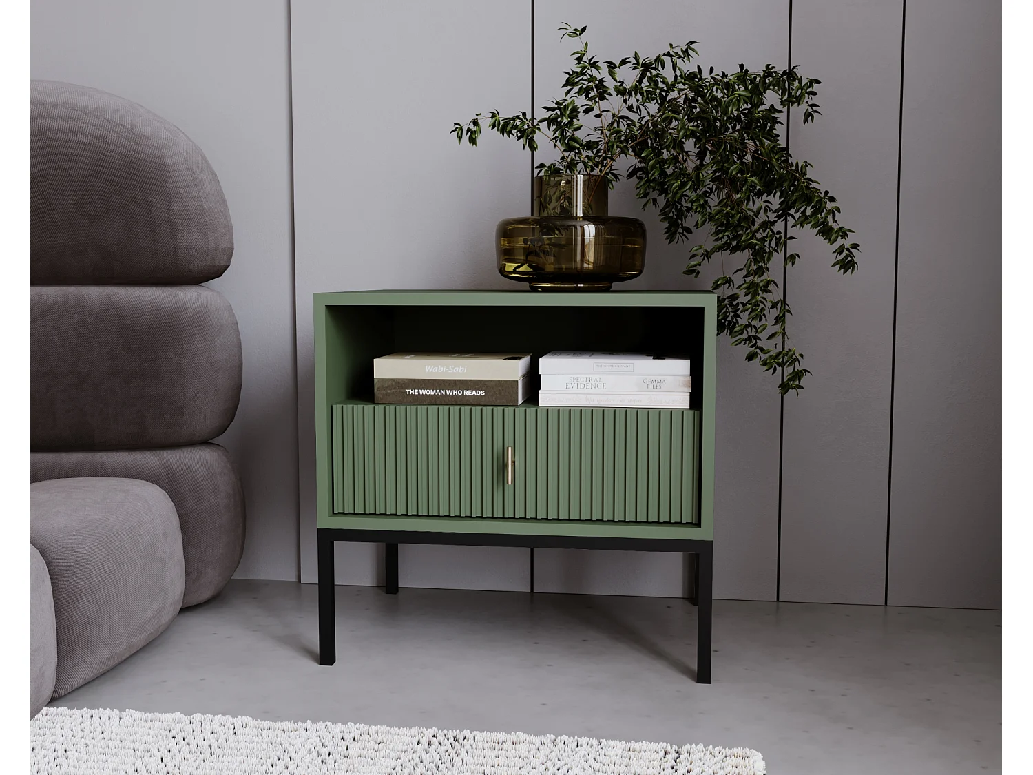 Nachtkastje Maggiore rookgroen / zwart / goud