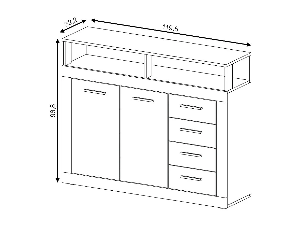 Commode Luna Midi A 2P4T chêne sonoma / blanc