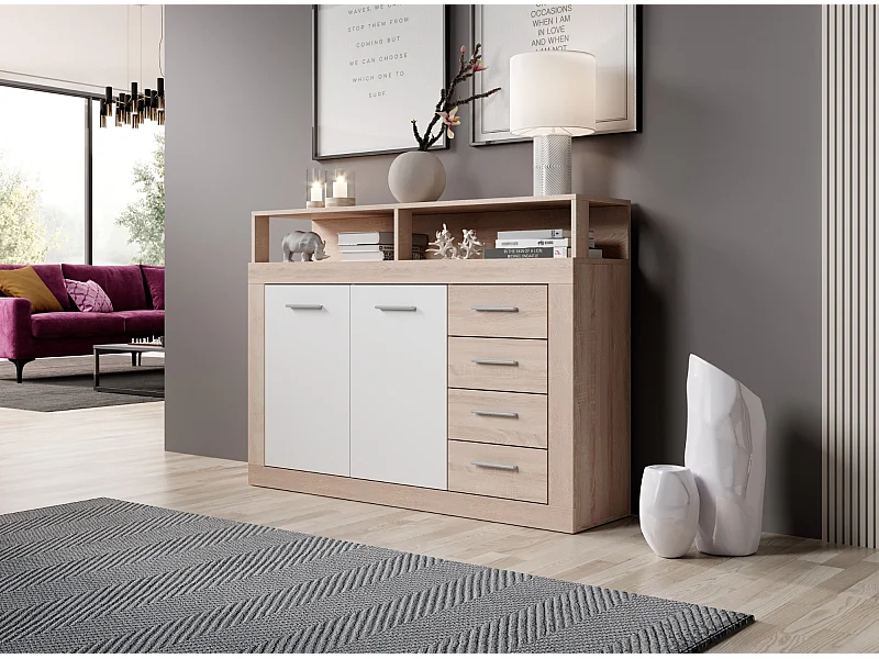 Commode Luna Midi A 2P4T chêne sonoma / blanc