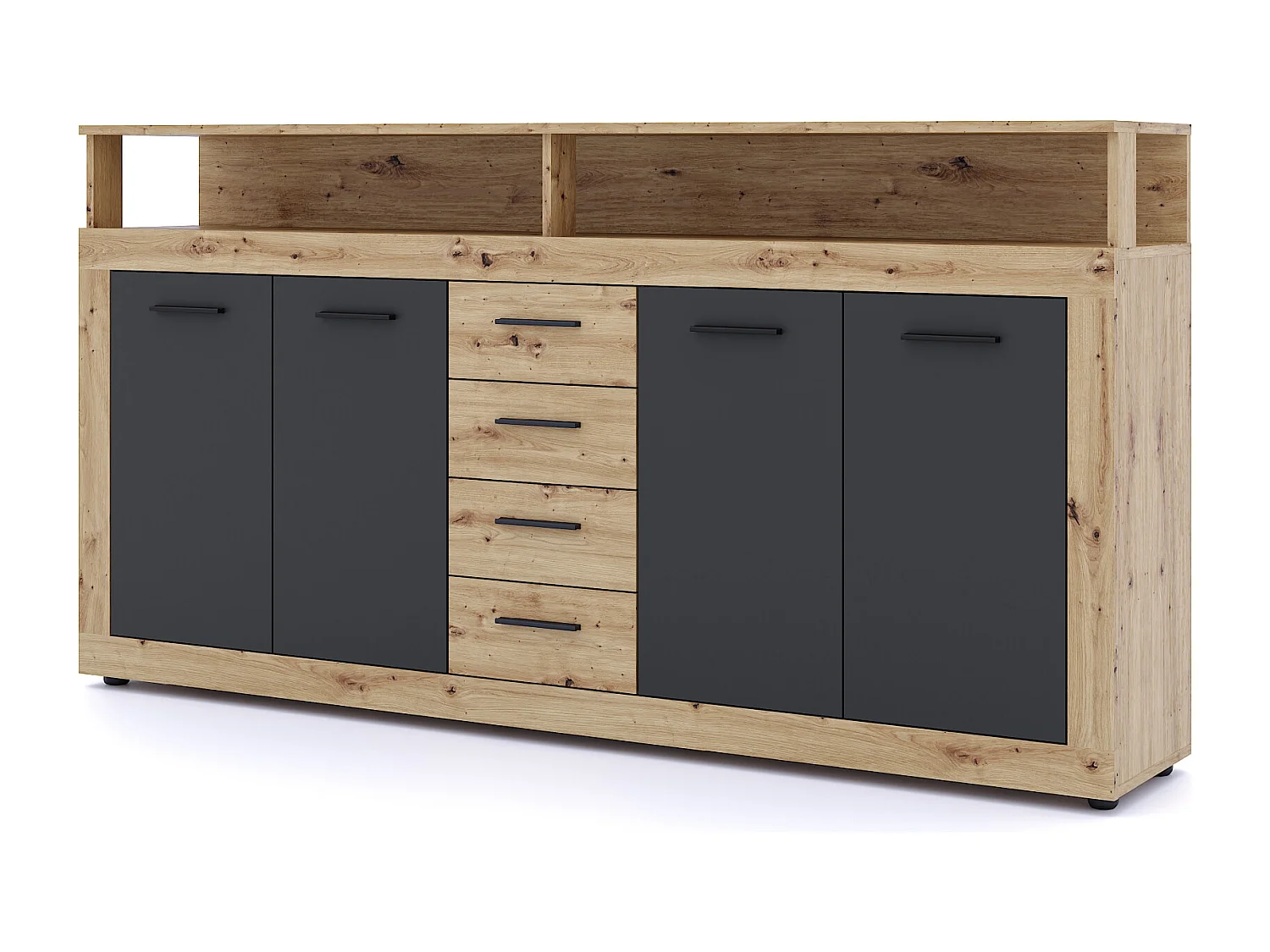 Commode Luna XXL 4P4T chêne artisan / noir