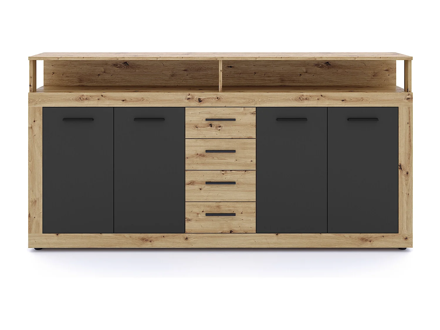 Commode Luna XXL 4P4T chêne artisan / noir