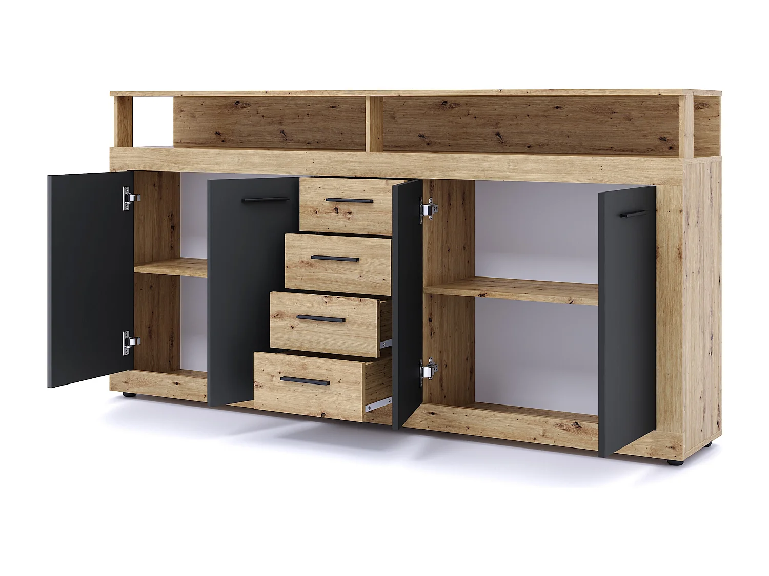 Commode Luna XXL 4P4T chêne artisan / noir