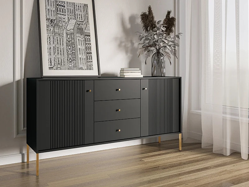 Commode Iseo 2P3T Noir/doré/doré