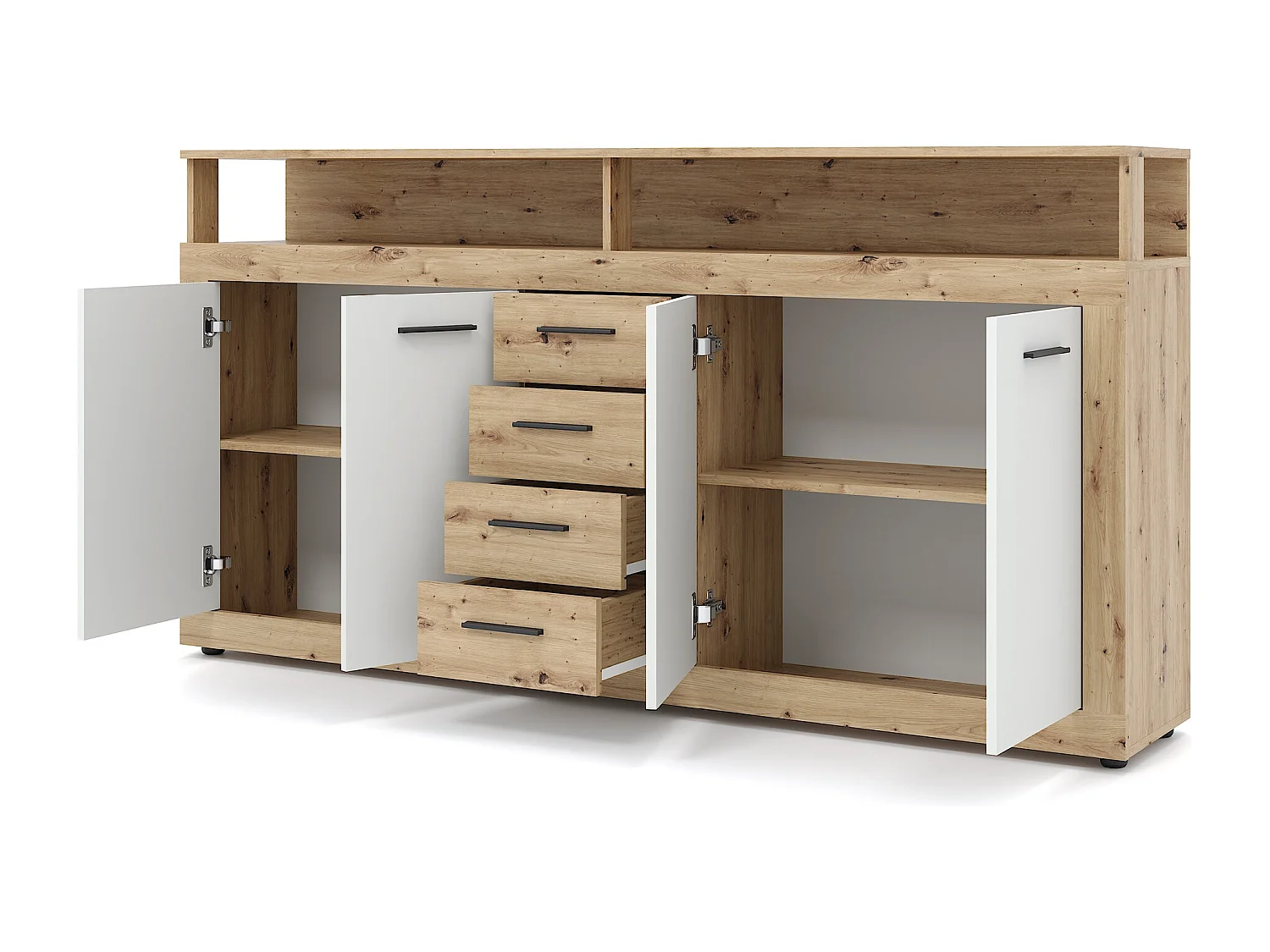 Commode Luna XXL 4P4T chêne artisan / blanc