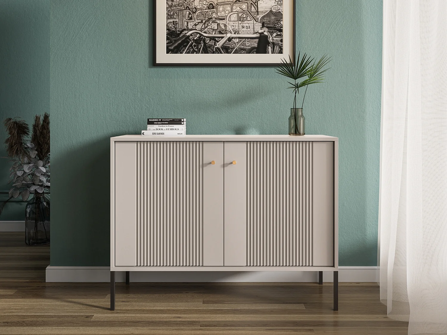 Commode Iseo 2D kasjmier / zwart / goud