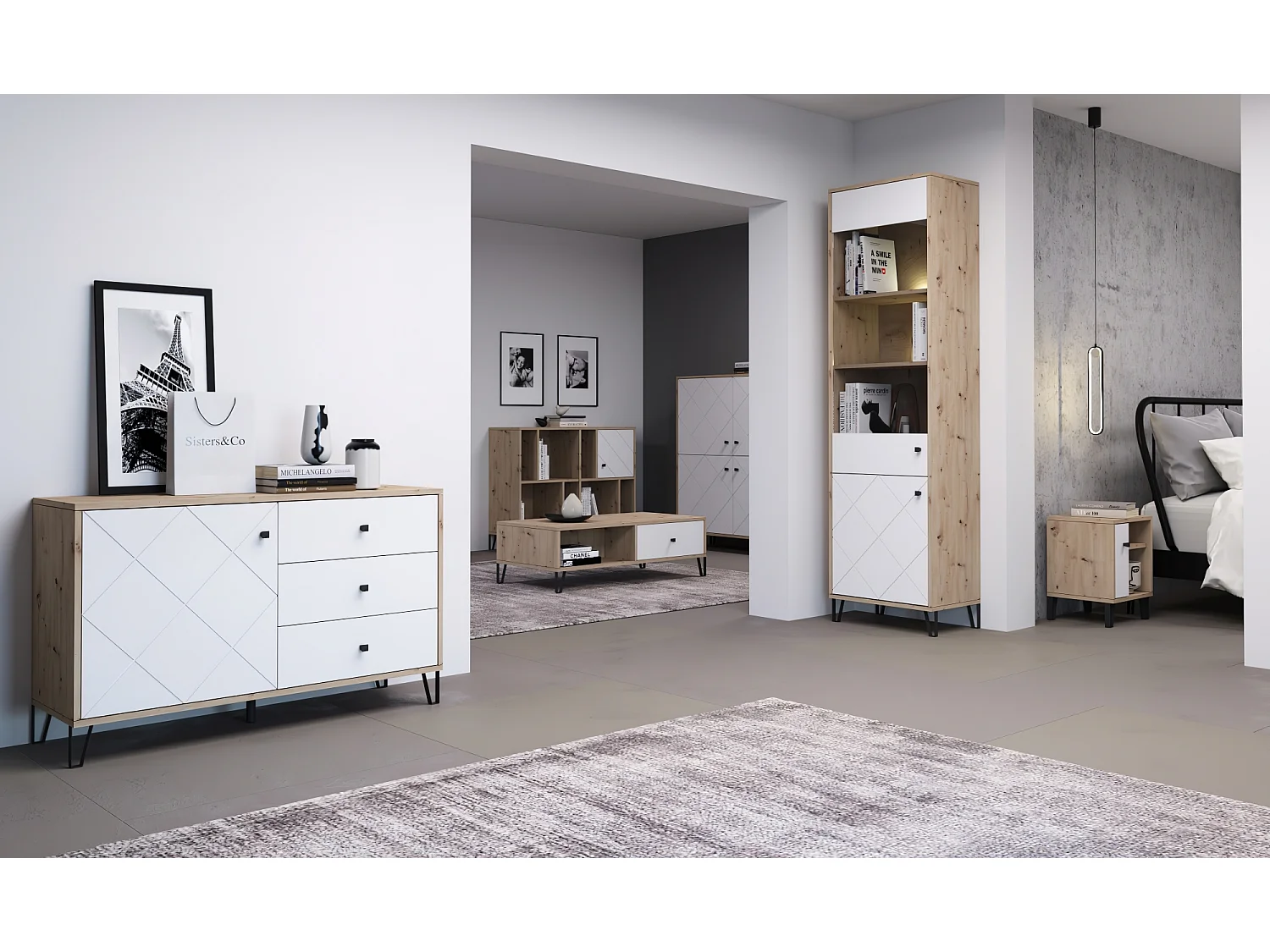 Commode Bilbao BL08 4D chêne artisan / blanc mat