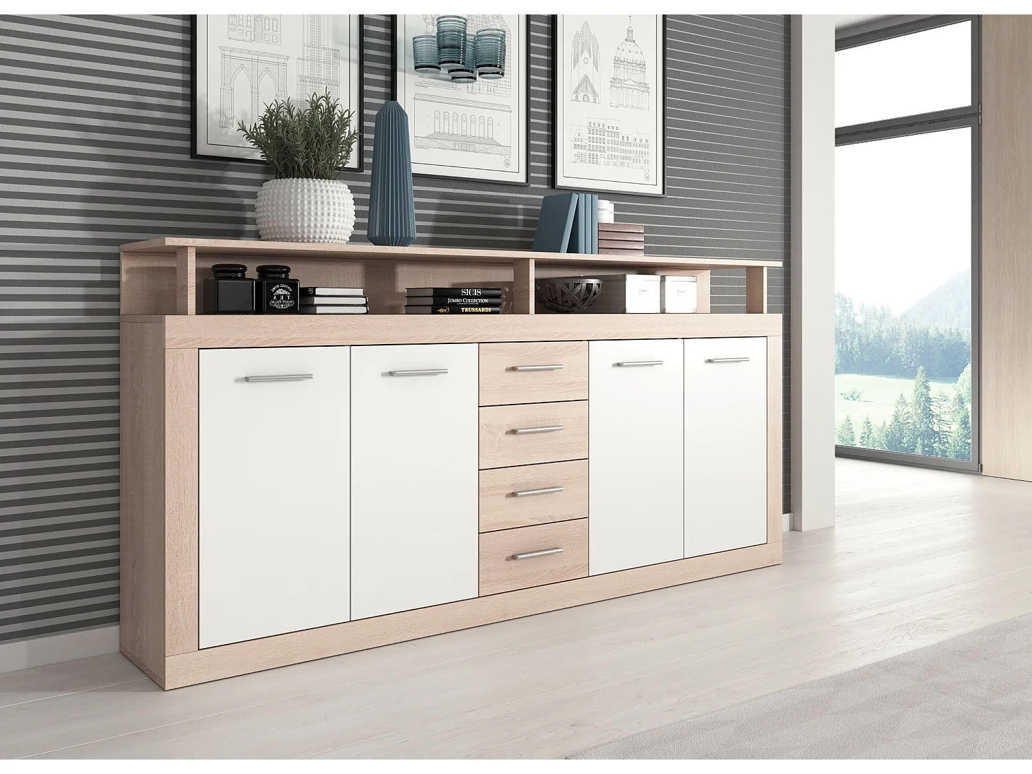 Commode Luna XXL chêne sonoma / blanc