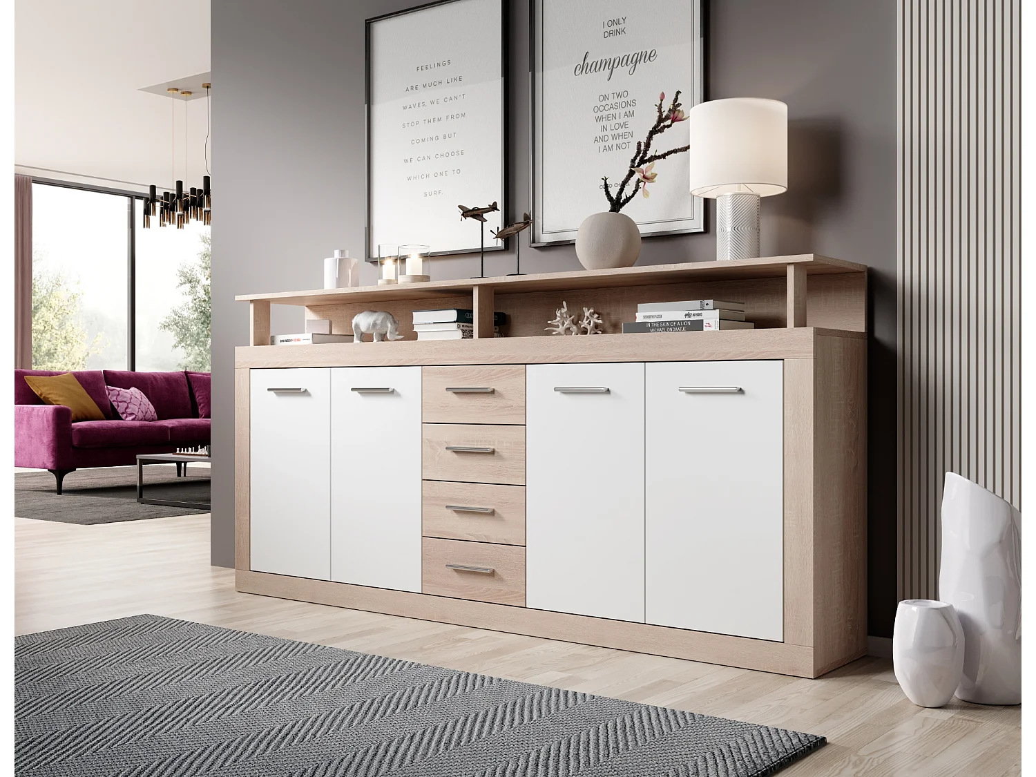 Commode Luna XXL chêne sonoma / blanc