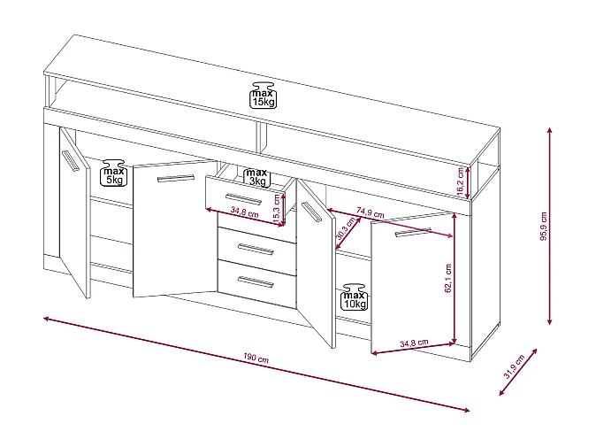 Commode Luna XXL chêne sonoma / blanc