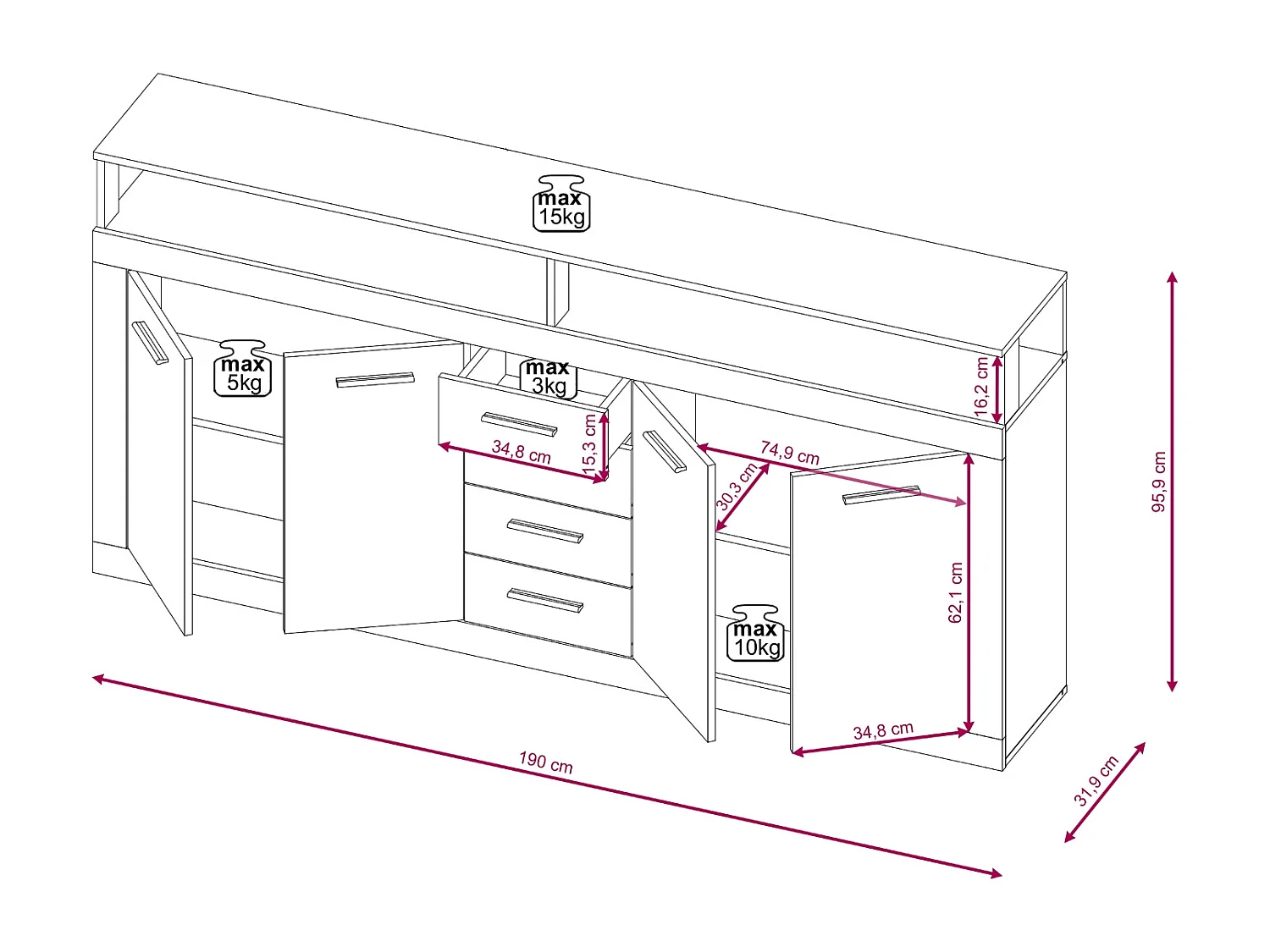 Commode Luna XXL 4P4T Cachemire / Cachemire