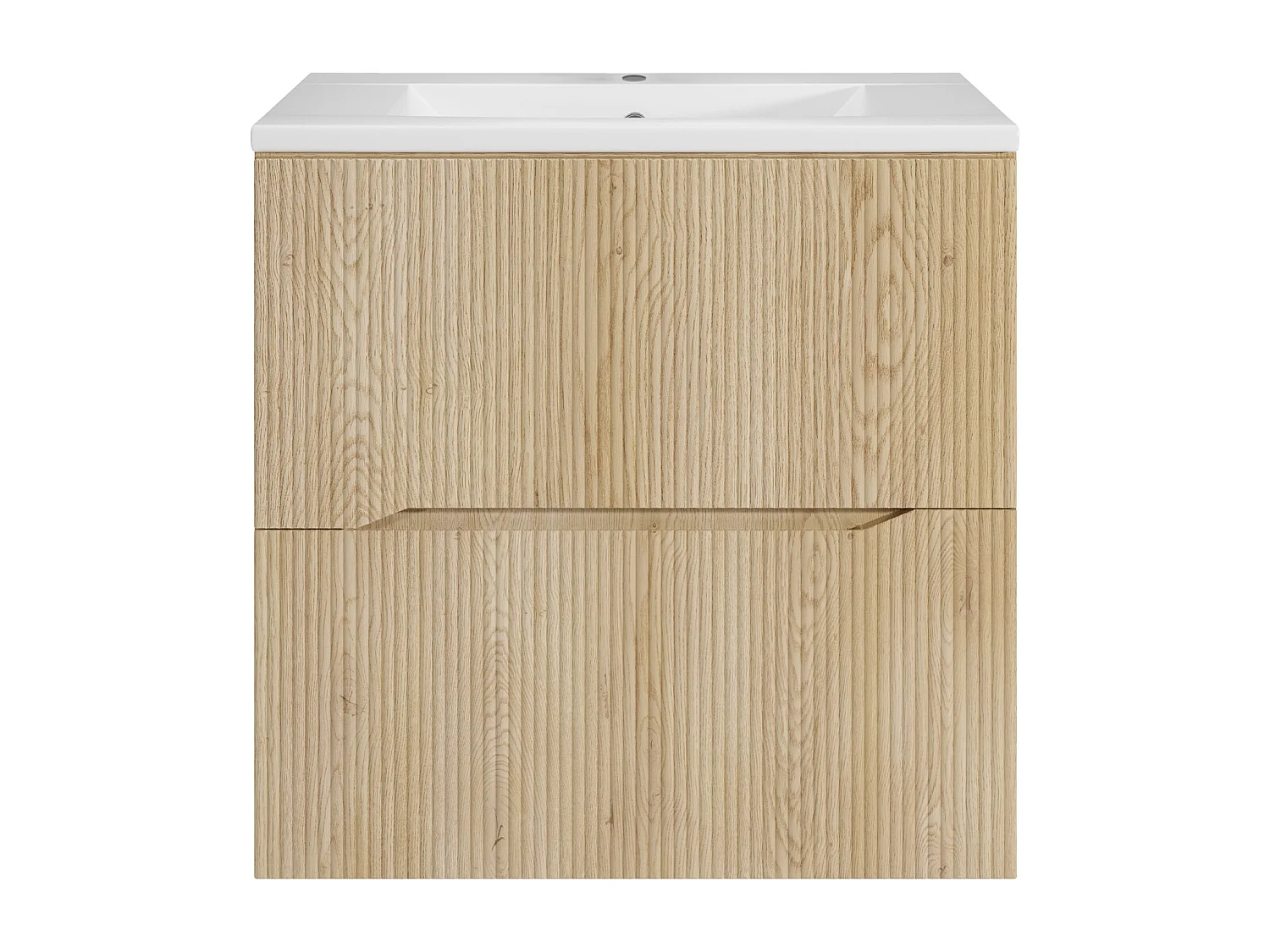 Meuble de salle de bain suspendu strié avec vasque à encastrer - Naturel clair - 60 cm - ORISO