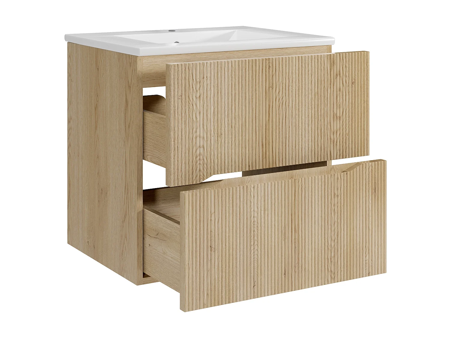 Meuble de salle de bain suspendu strié avec vasque à encastrer - Naturel clair - 60 cm - ORISO