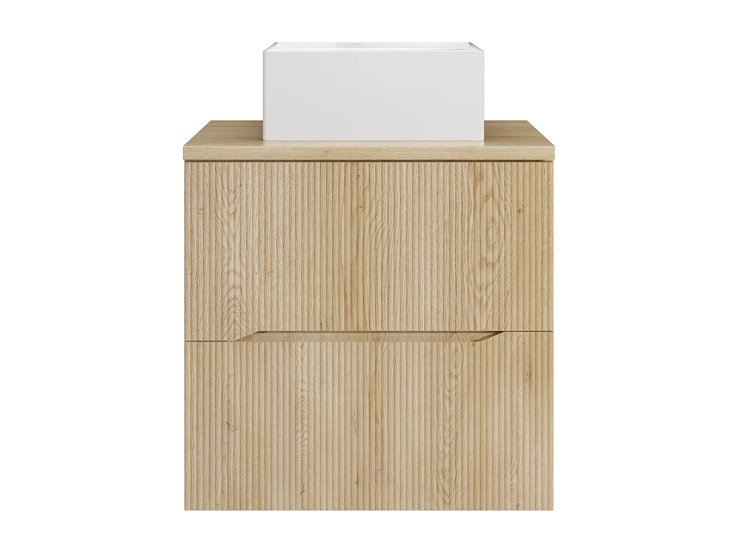 Meuble de salle de bain suspendu strié avec vasque à poser carrée - Naturel clair - 60 cm - ORISO