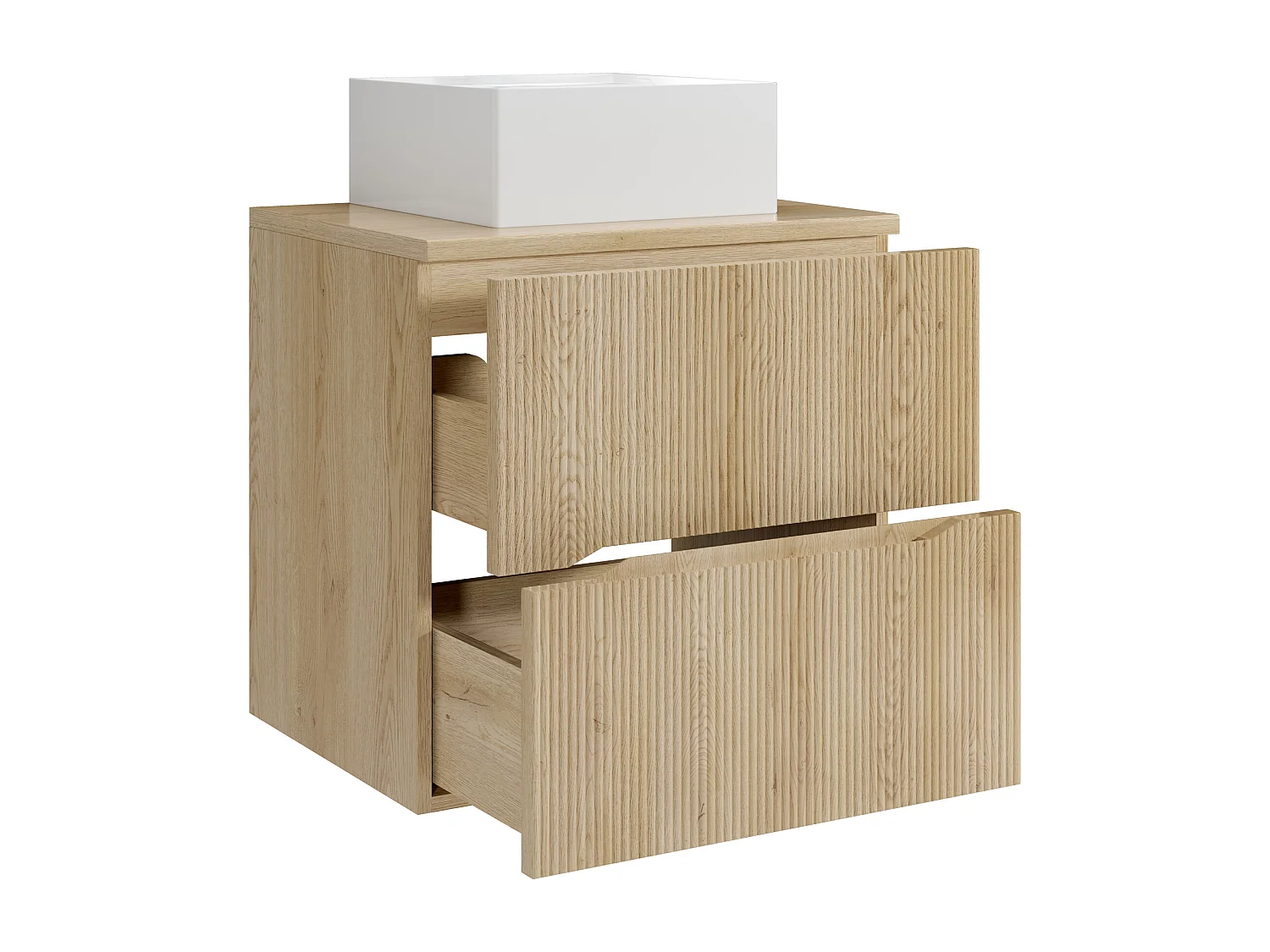 Meuble de salle de bain suspendu strié avec vasque à poser carrée - Naturel clair - 60 cm - ORISO