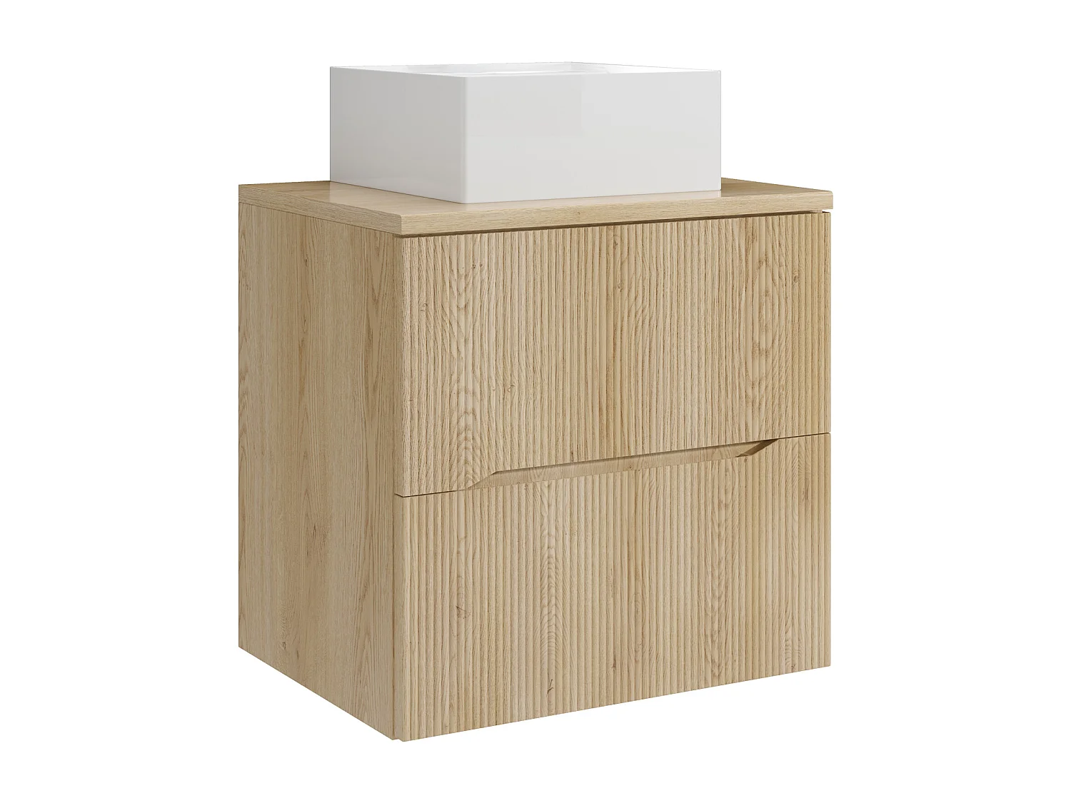 Meuble de salle de bain suspendu strié avec vasque à poser carrée - Naturel clair - 60 cm - ORISO