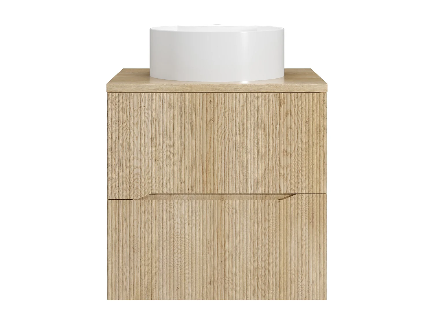 Meuble de salle de bain suspendu strié avec vasque à poser ronde - Naturel clair - 60 cm - ORISO