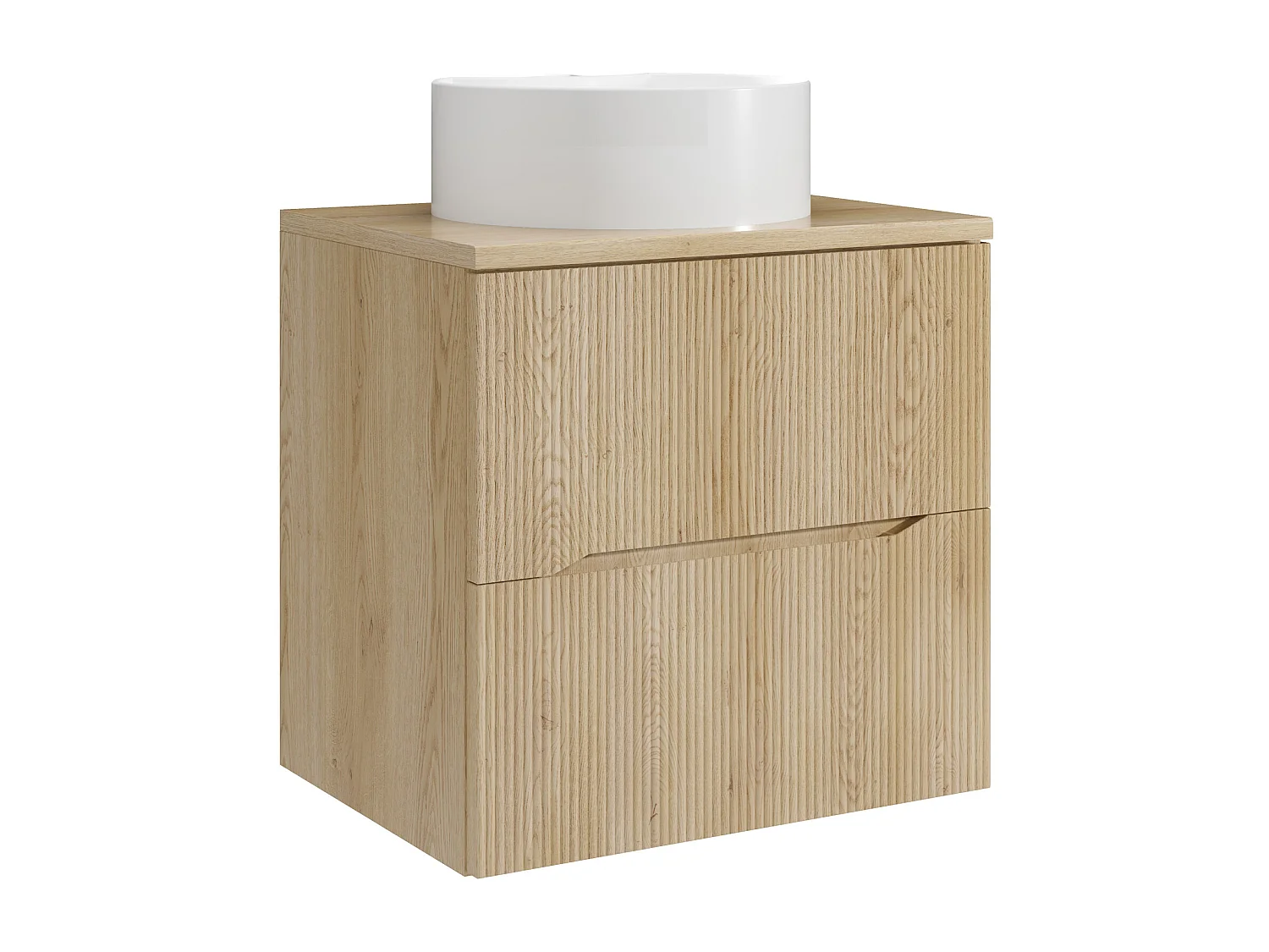 Meuble de salle de bain suspendu strié avec vasque à poser ronde - Naturel clair - 60 cm - ORISO