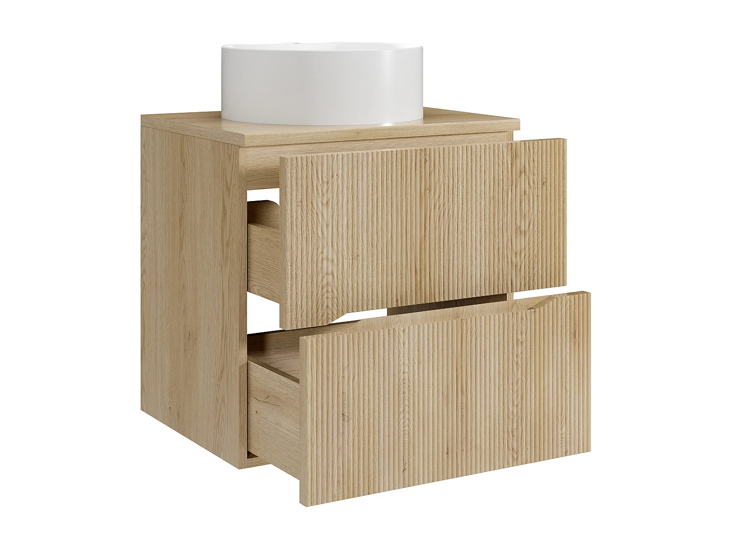 Meuble de salle de bain suspendu strié avec vasque à poser ronde - Naturel clair - 60 cm - ORISO