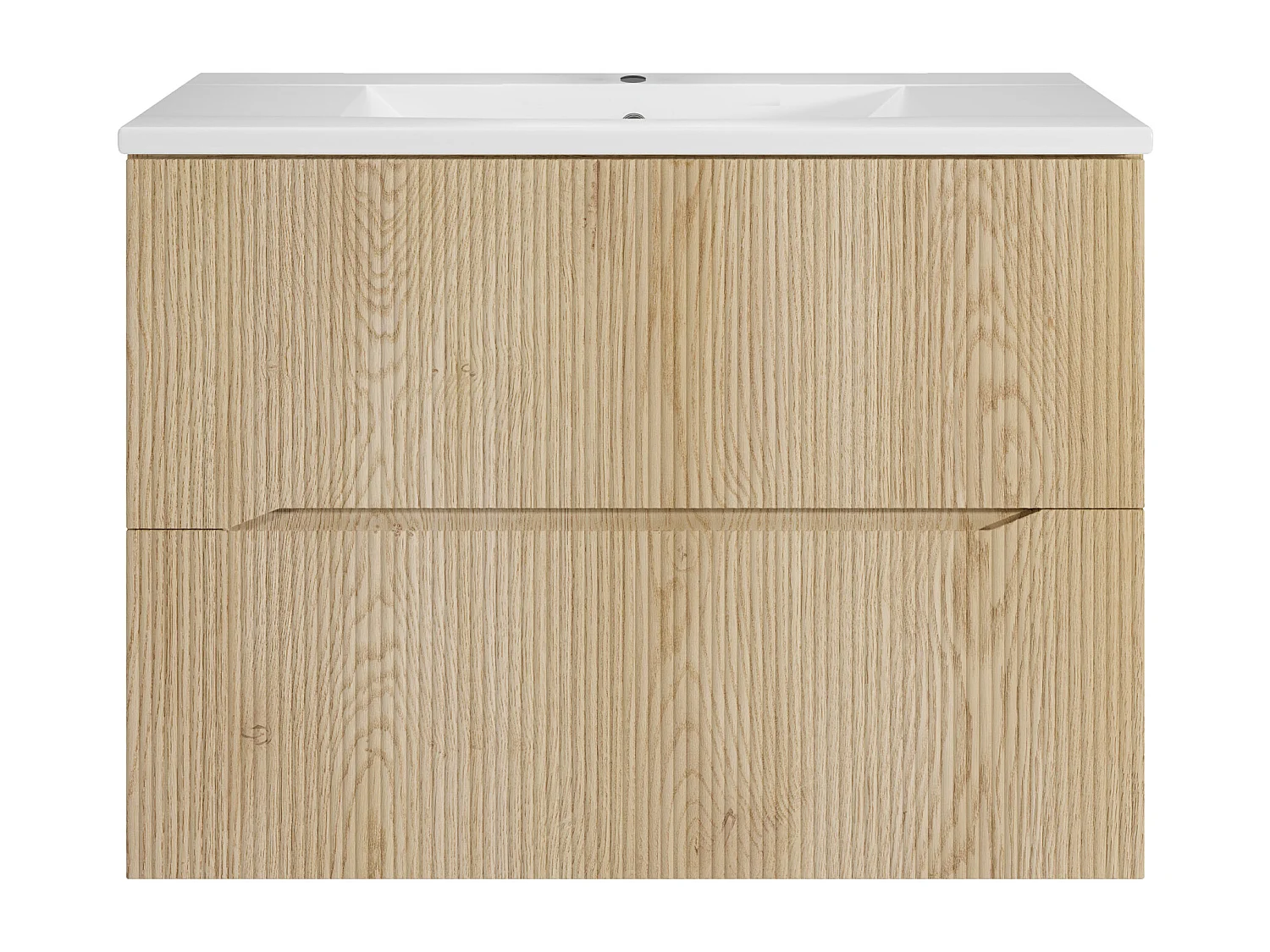 Meuble de salle de bain suspendu strié avec vasque à encastrer - Naturel clair - 80 cm - ORISO