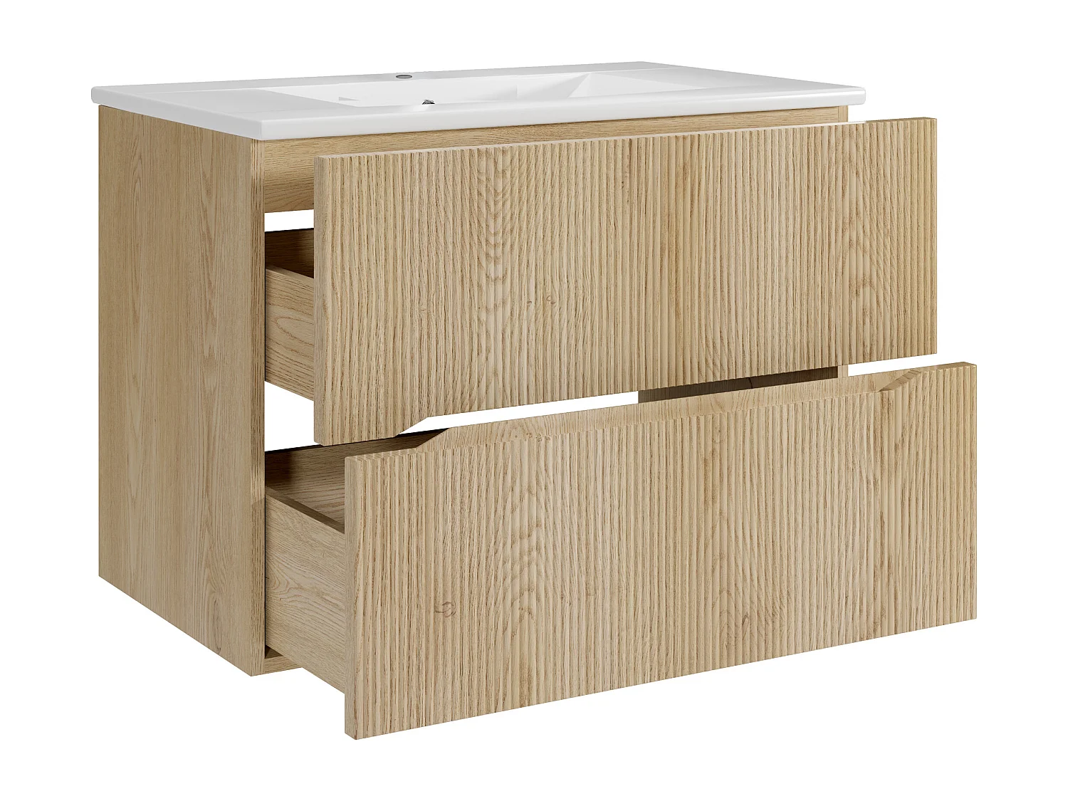 Meuble de salle de bain suspendu strié avec vasque à encastrer - Naturel clair - 80 cm - ORISO