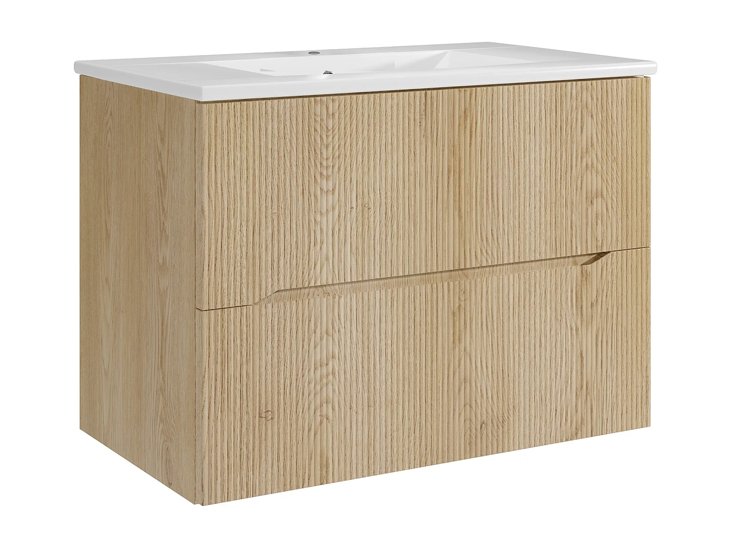 Meuble de salle de bain suspendu strié avec vasque à encastrer - Naturel clair - 80 cm - ORISO