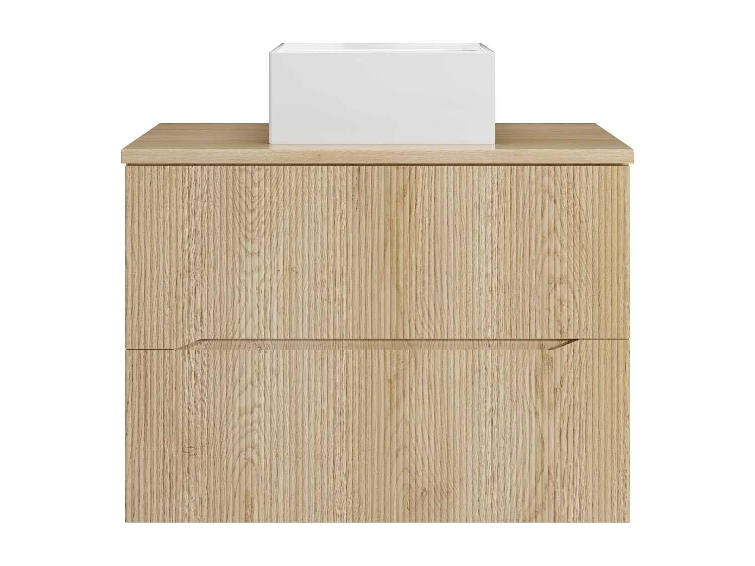 Meuble de salle de bain suspendu strié avec vasque à poser carrée - Naturel clair - 80 cm - ORISO