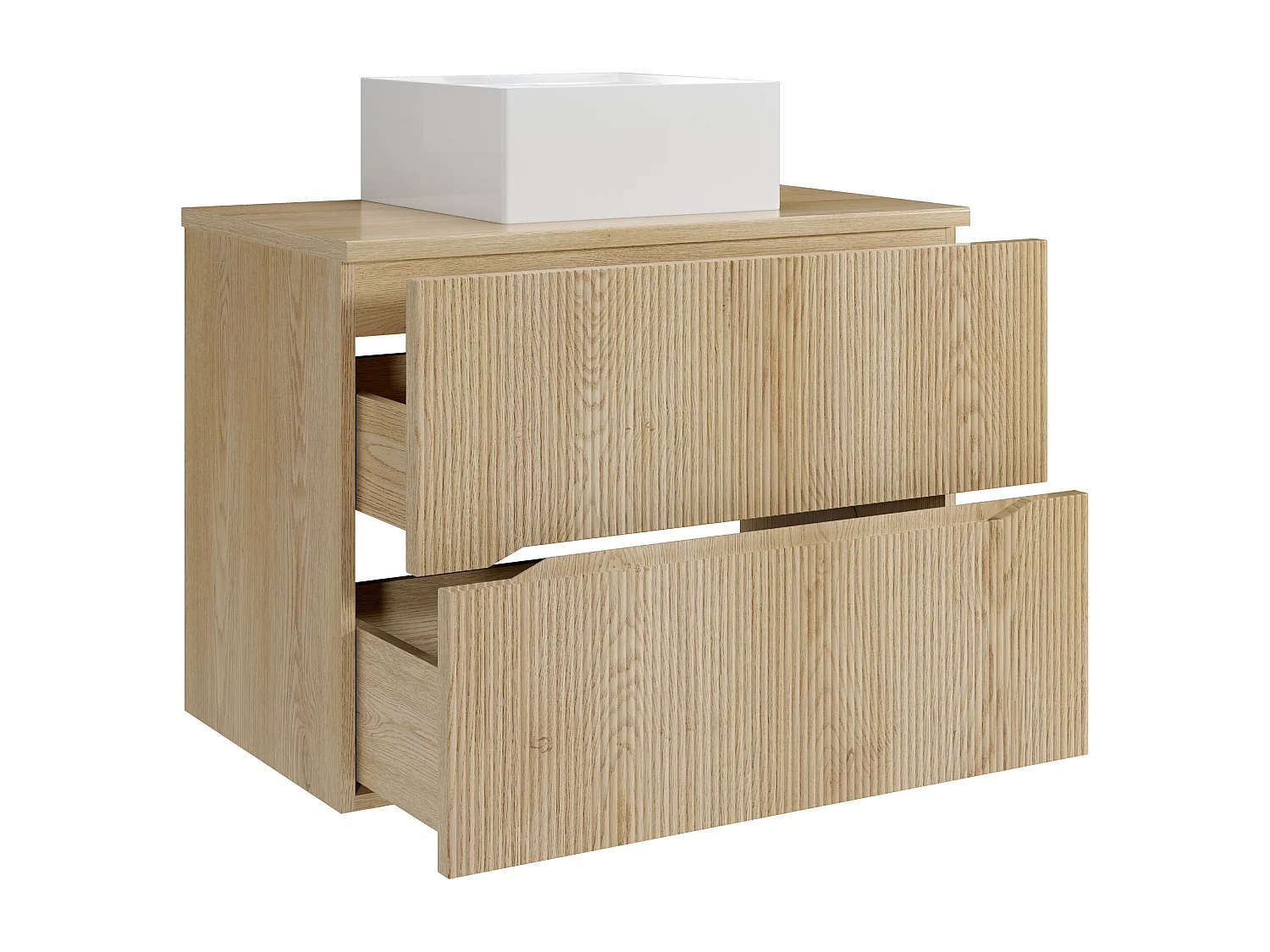 Meuble de salle de bain suspendu strié avec vasque à poser carrée - Naturel clair - 80 cm - ORISO