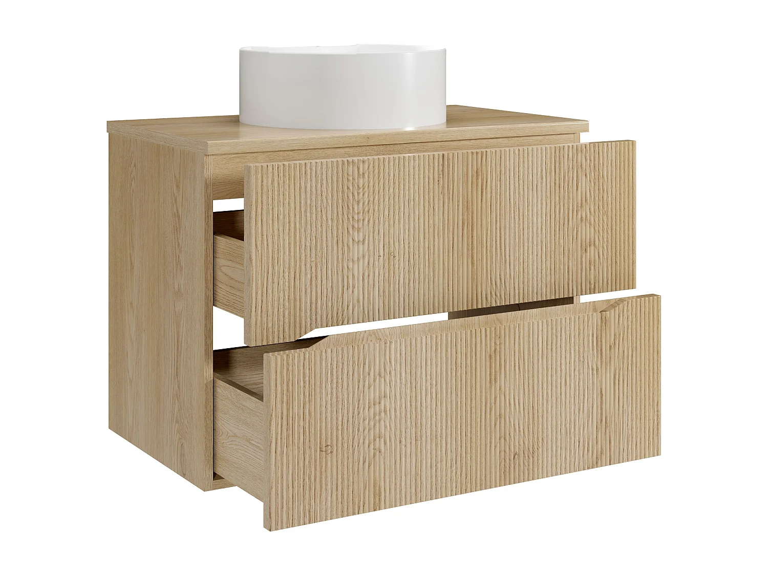 Meuble de salle de bain suspendu strié avec vasque à poser ronde - Naturel clair - 80 cm - ORISO