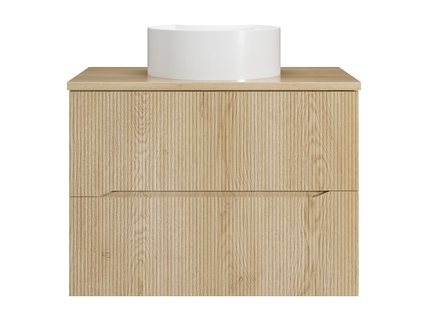 Meuble de salle de bain suspendu strié avec vasque à poser ronde - Naturel clair - 80 cm - ORISO