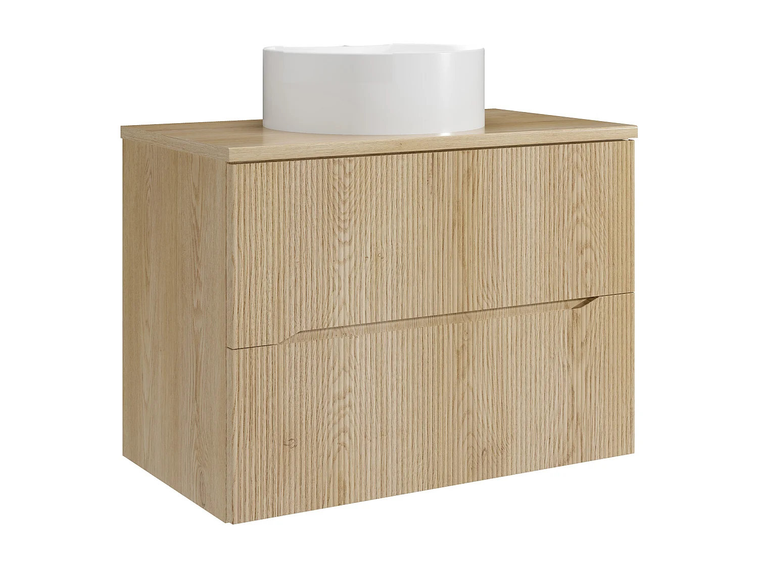 Meuble de salle de bain suspendu strié avec vasque à poser ronde - Naturel clair - 80 cm - ORISO