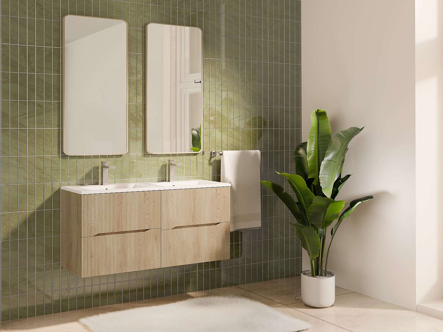 Hängender Badezimmerschrank mit Einbauwaschbecken – Hell natur – 120 cm – O günstig online kaufen