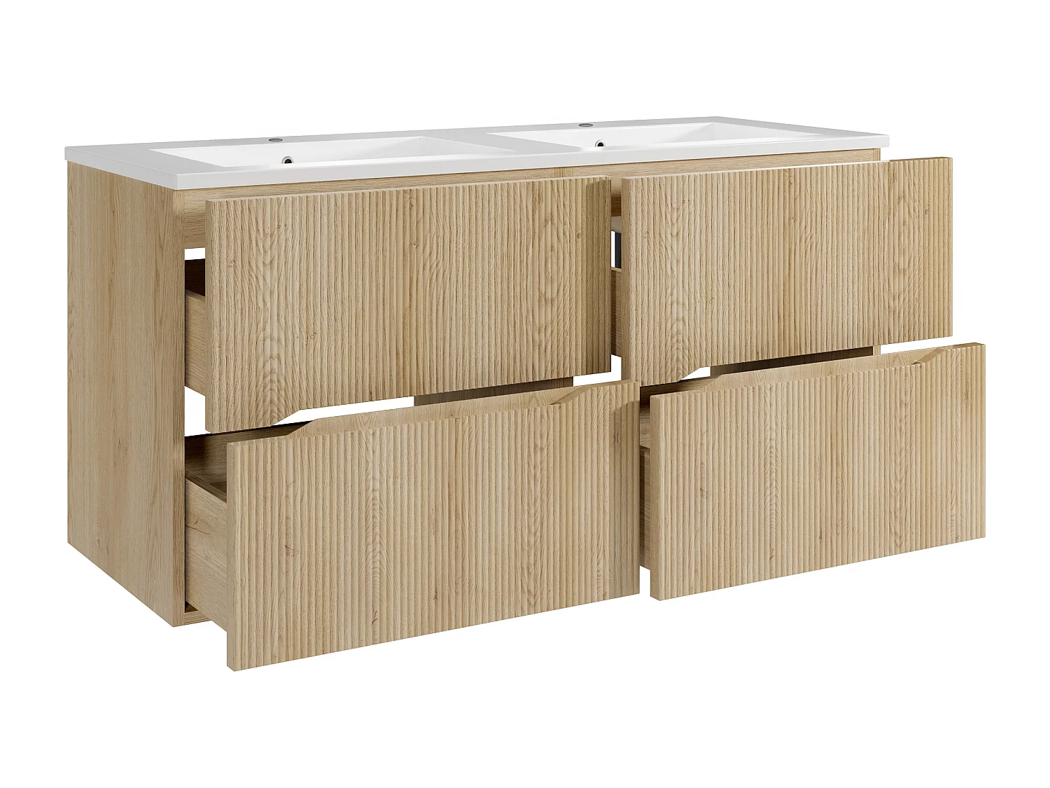 Meuble de salle de bain suspendu strié avec vasque à encastrer - Naturel clair - 120 cm - ORISO