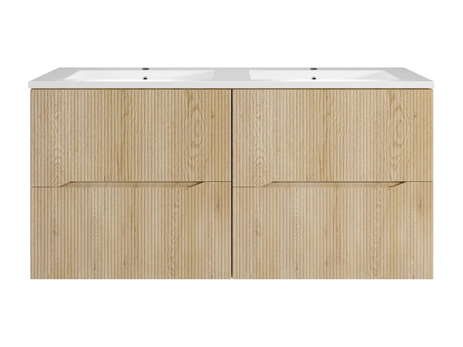 Meuble de salle de bain suspendu strié avec vasque à encastrer - Naturel clair - 120 cm - ORISO