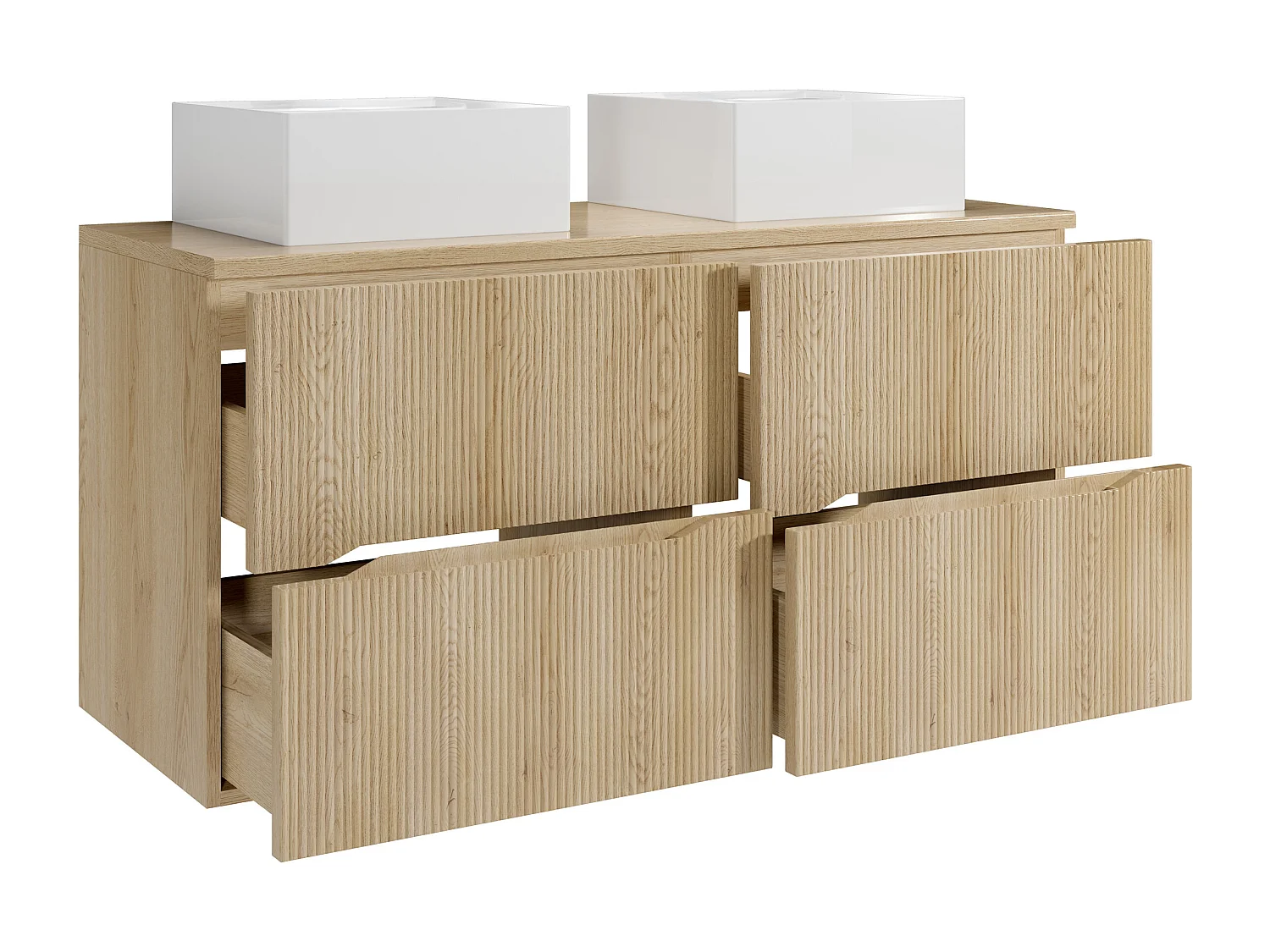 Meuble de salle de bain suspendu strié avec vasque à poser carrée - Naturel clair - 120 cm - ORISO