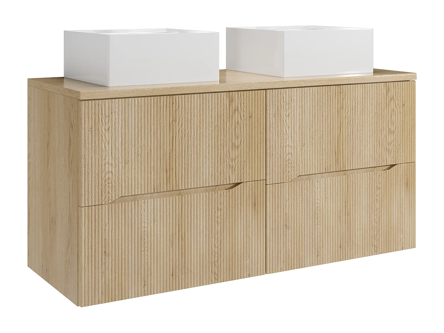 Meuble de salle de bain suspendu strié avec vasque à poser carrée - Naturel clair - 120 cm - ORISO