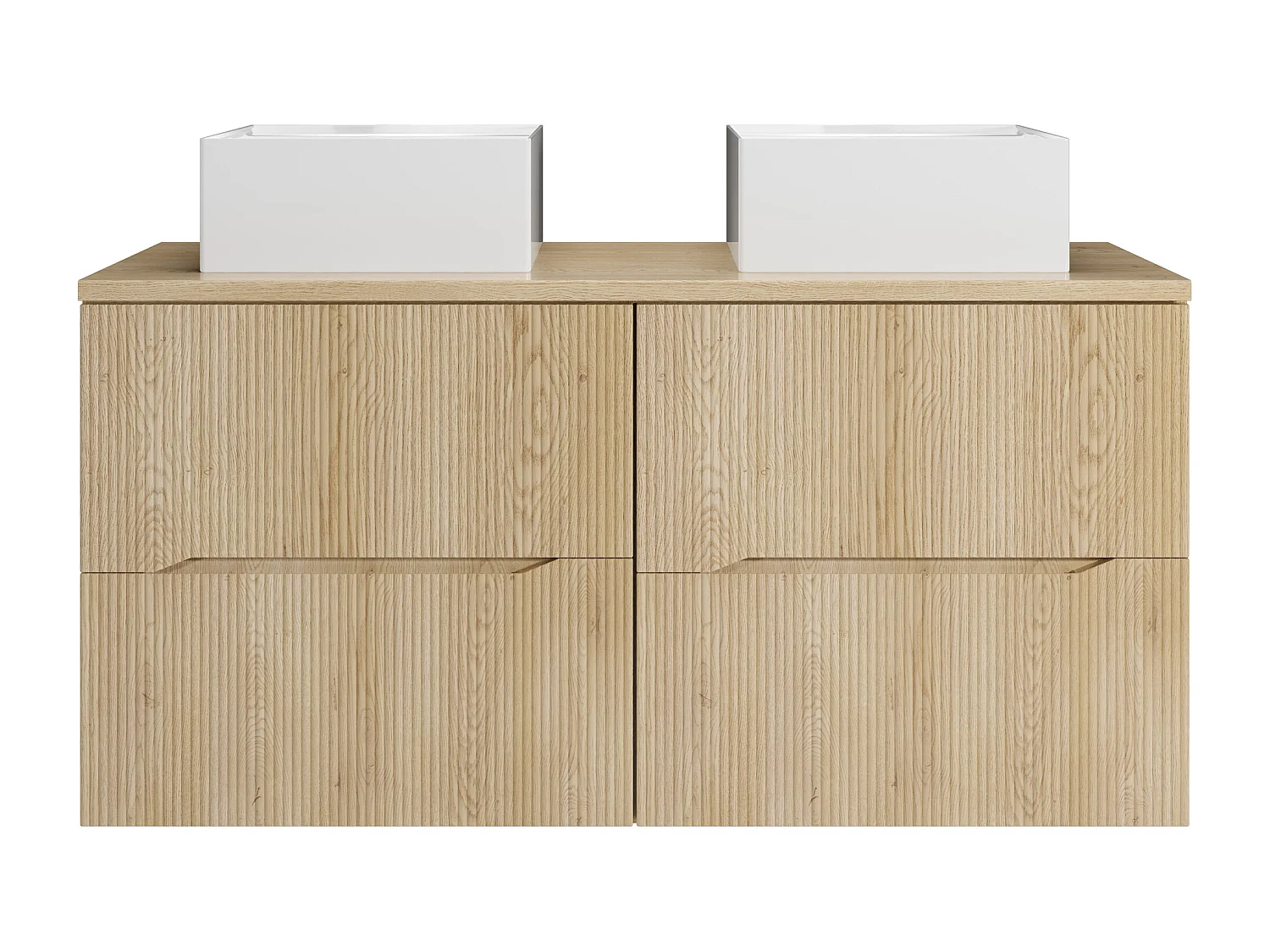 Meuble de salle de bain suspendu strié avec vasque à poser carrée - Naturel clair - 120 cm - ORISO