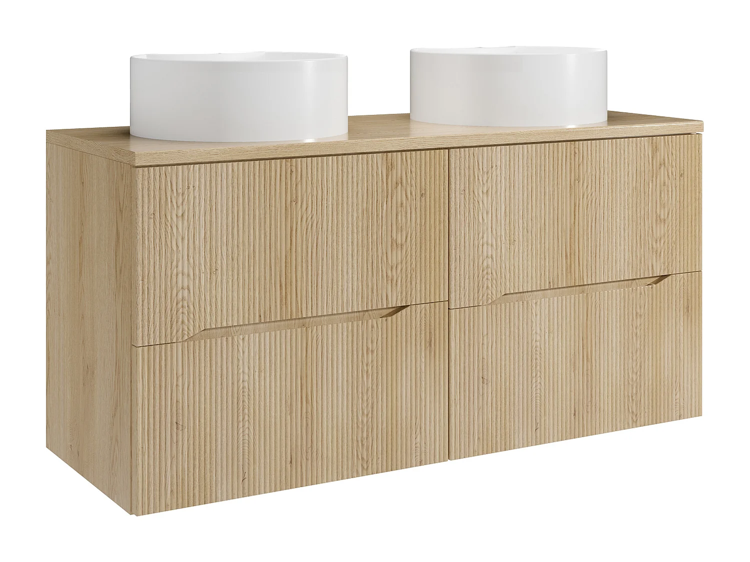 Meuble de salle de bain suspendu strié avec vasque à poser ronde - Naturel clair - 120 cm - ORISO