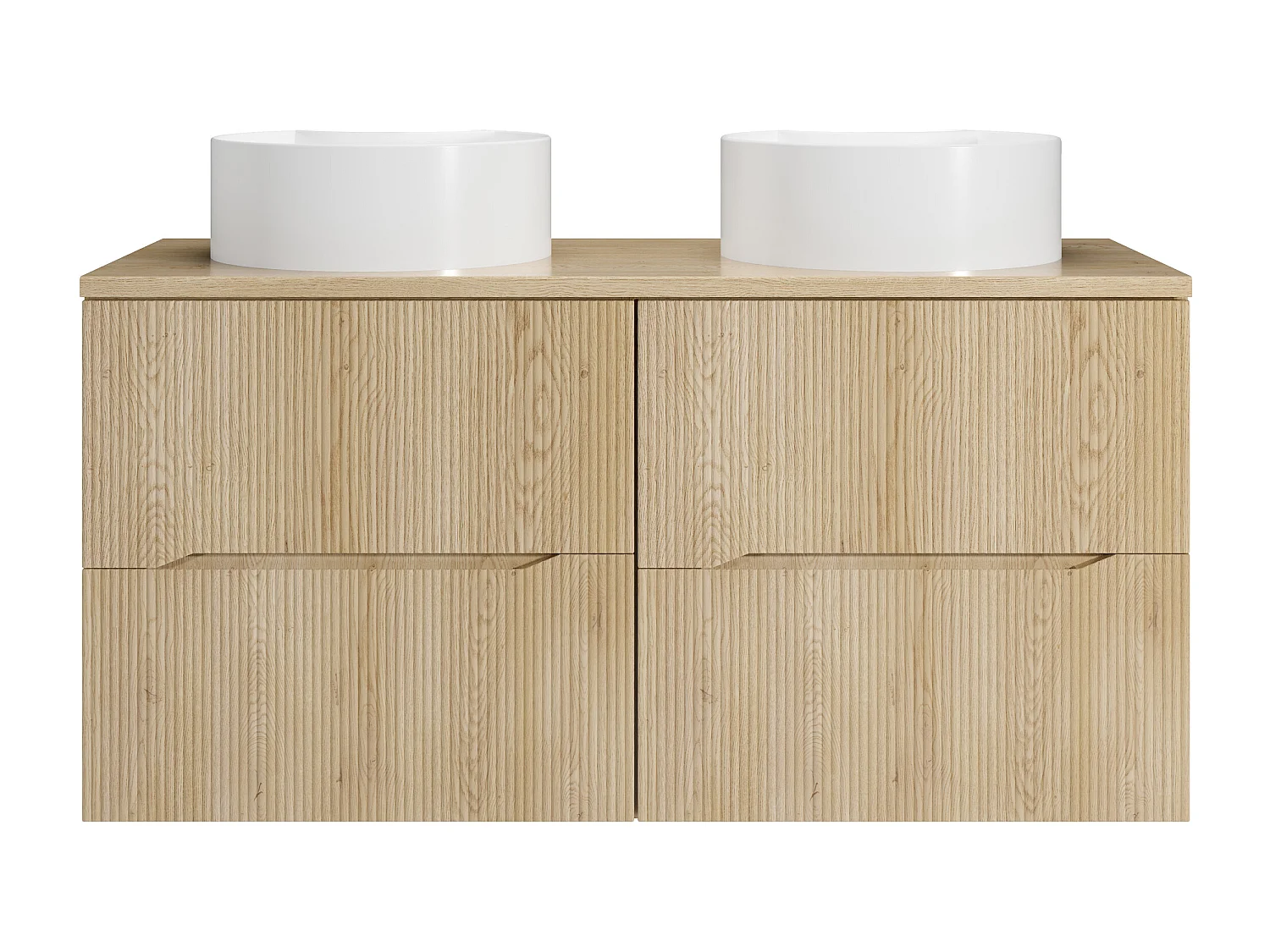 Meuble de salle de bain suspendu strié avec vasque à poser ronde - Naturel clair - 120 cm - ORISO