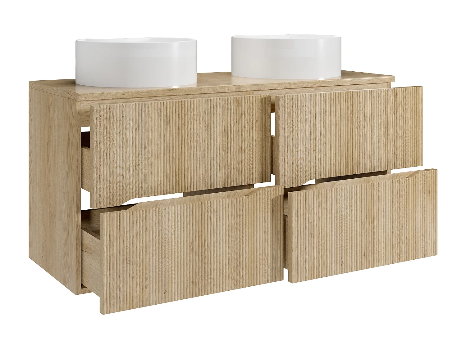 Meuble de salle de bain suspendu strié avec vasque à poser ronde - Naturel clair - 120 cm - ORISO