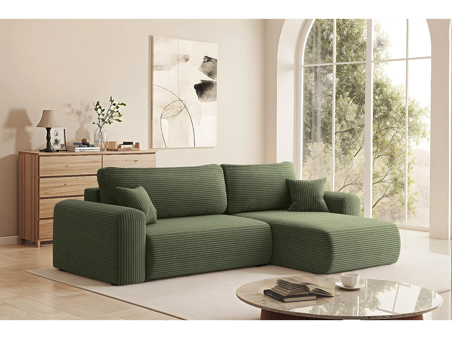 Uniwersalny narożnik z funkcją spania, do salonu, CAPRI L, jasnozielony