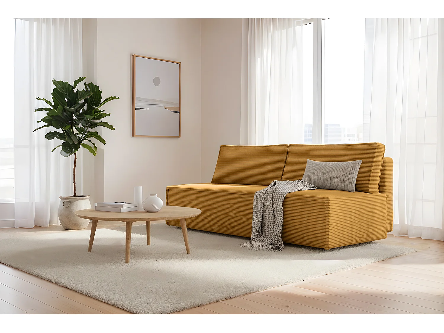 Sofa Kanapa LUNA z funkcją spania kolor musztardowa