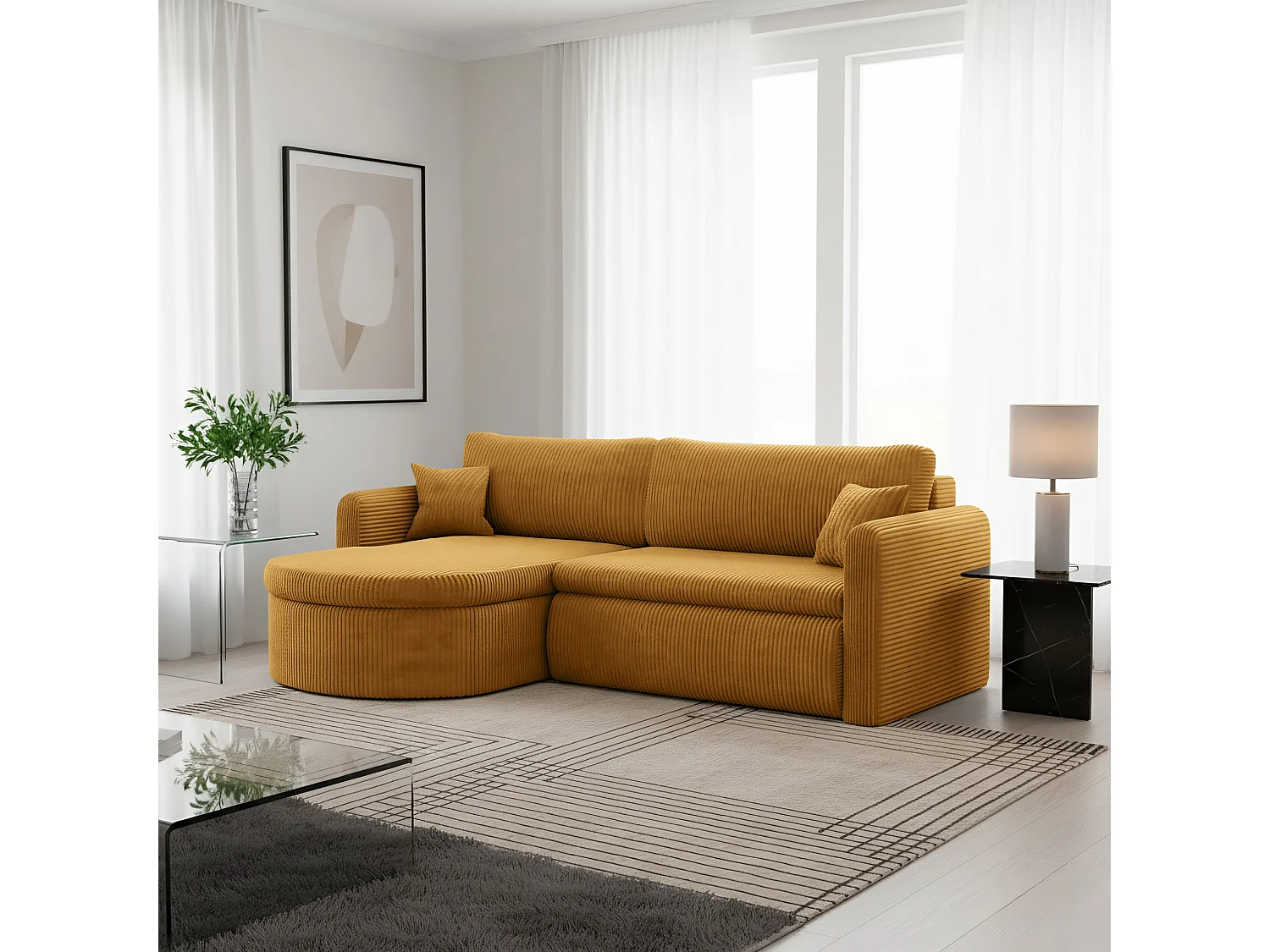 Uniwersalny narożnik Verona L z funkcją spania, do salonu, musztardowy