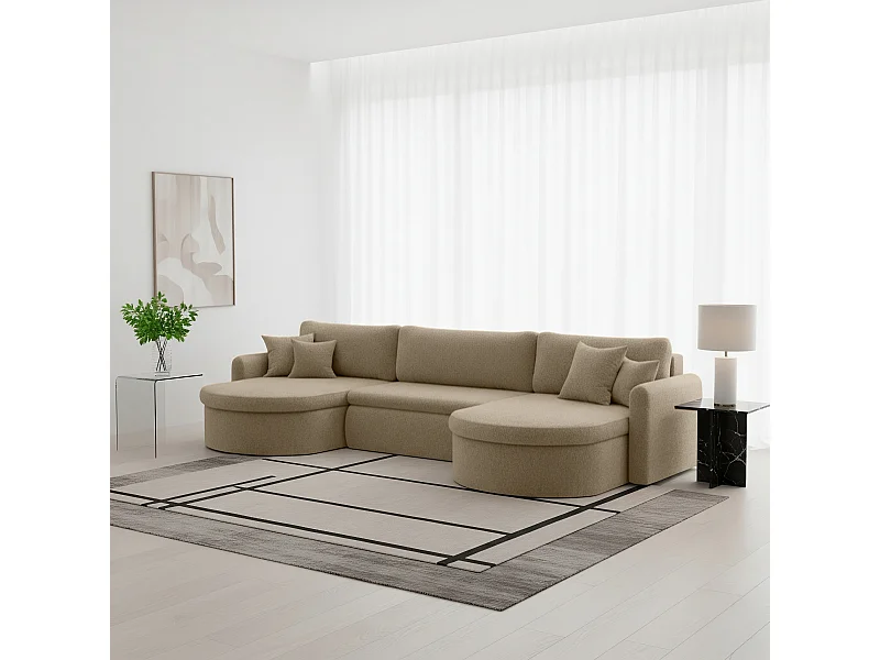 Uniwersalny narożnik Verona U z funkcją spania, do salonu, beżowy
