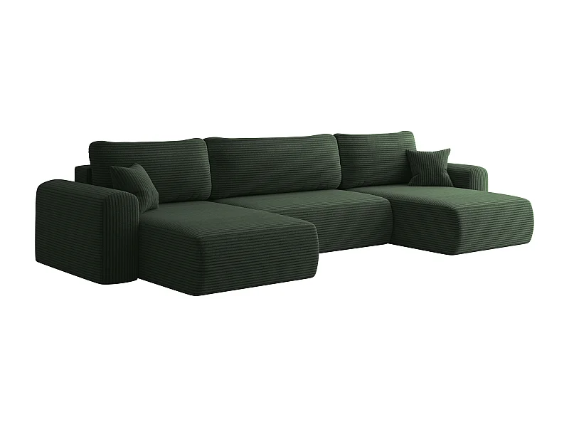 Sofa narożnik CAPRI U z funkcją spania, do salonu, ciemnozielony