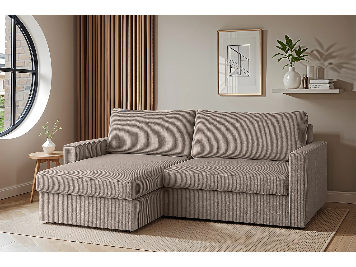 Uniwersalny narożnik Faro Mini z funkcją spania, do salonu, Poso cappuccino