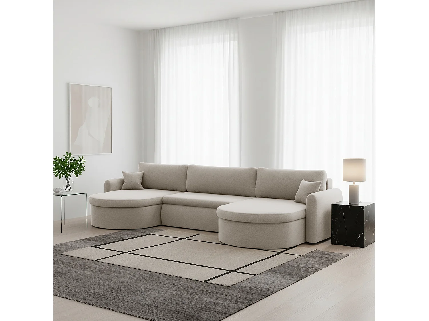 Uniwersalny narożnik Verona U z funkcją spania, do salonu, jasnoszary