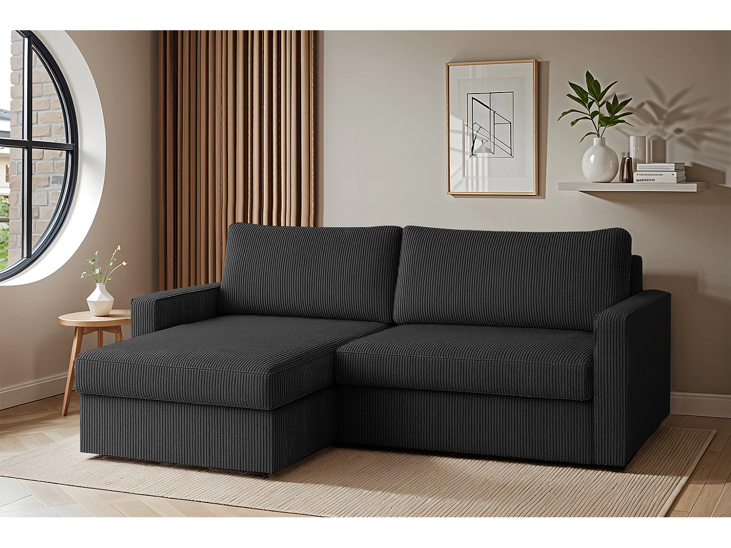 Uniwersalny narożnik Faro Mini z funkcją spania, do salonu, Poso, grafitowy