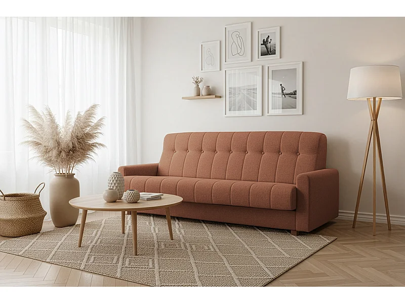 Wersalka Herbi z funkcją spania, do salonu, tkanina Herbi, ceglany