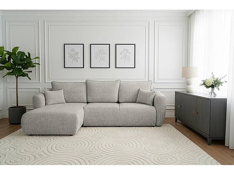 Uniwersalny narożnik Flora z funkcją spania, do salonu, Bella, szary