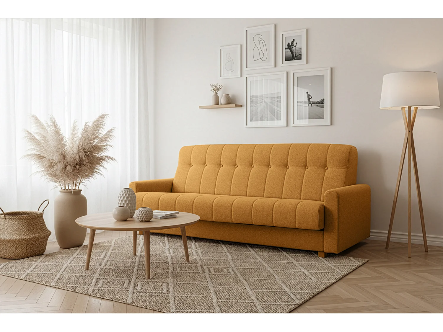 Wersalka Herbi z funkcją spania, do salonu, tkanina Herbi, złoty